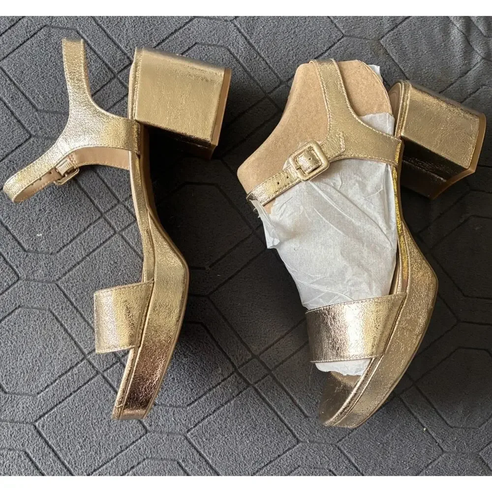 LifeStride Gold Metallic Strappy Sandals Ankle Strap Buckle Closure Size 11W
